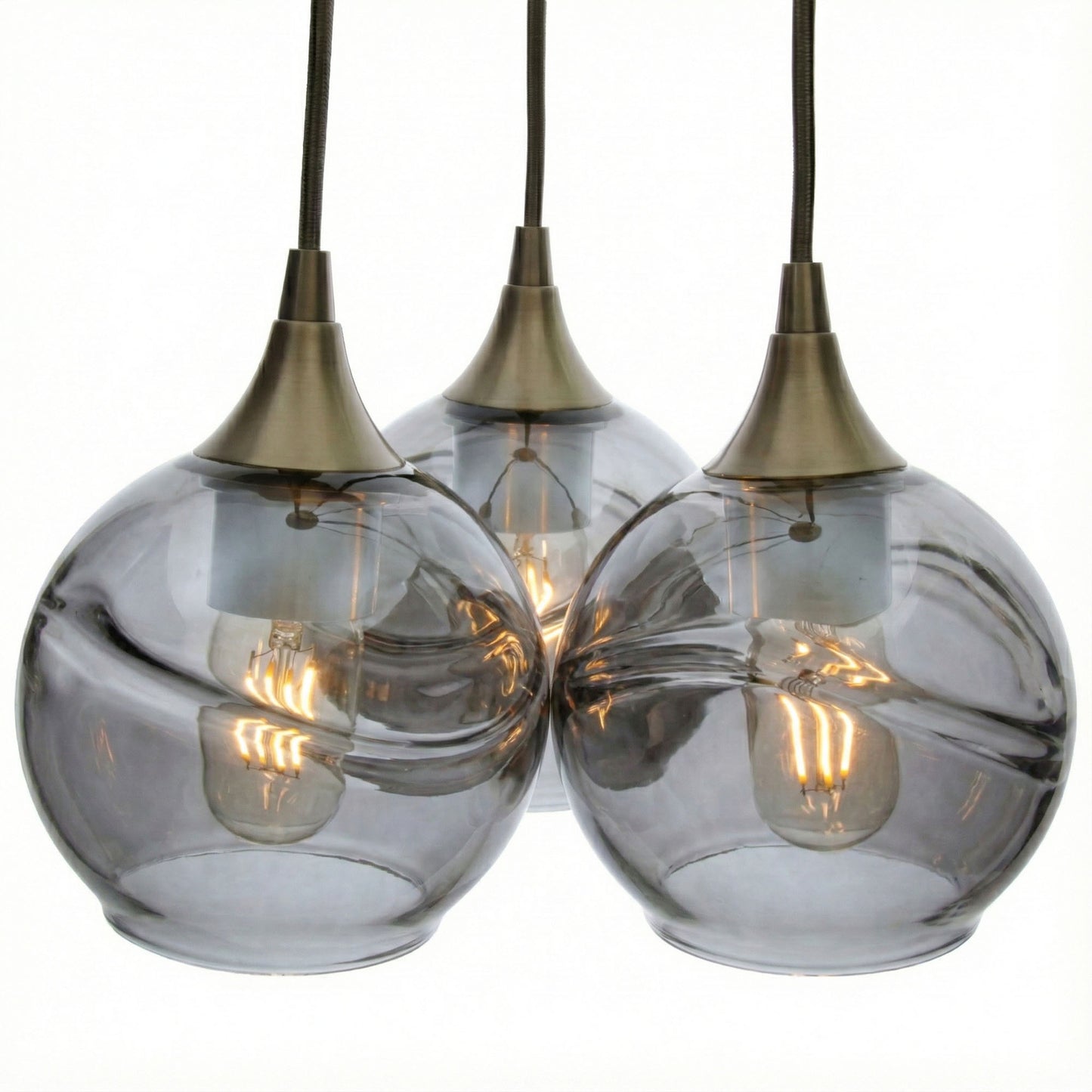 3 Cluster Chandelier: 763 Swell-Glass-Bicycle Glass Co - Hotshop-Slate Gray-Antique Bronze-Bicycle Glass Co