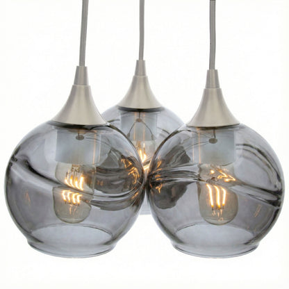 3 Cluster Chandelier: 763 Swell-Glass-Bicycle Glass Co - Hotshop-Slate Gray-Brushed Nickel-Bicycle Glass Co