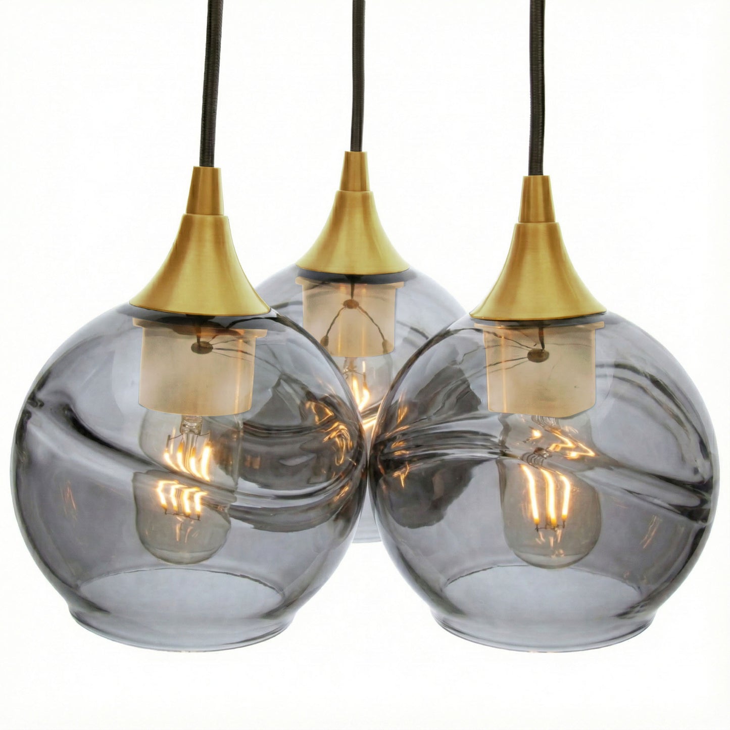 3 Cluster Chandelier: 763 Swell-Glass-Bicycle Glass Co - Hotshop-Slate Gray-Polished Brass-Bicycle Glass Co