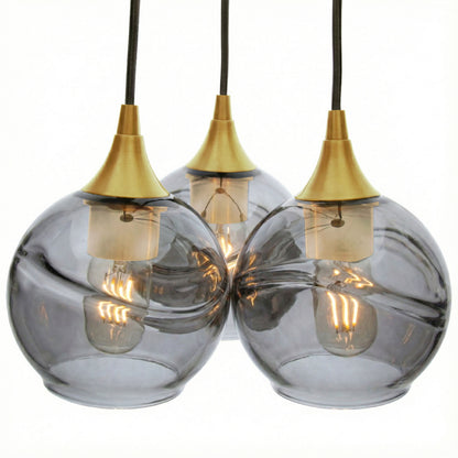 3 Cluster Chandelier: 763 Swell-Glass-Bicycle Glass Co - Hotshop-Slate Gray-Polished Brass-Bicycle Glass Co