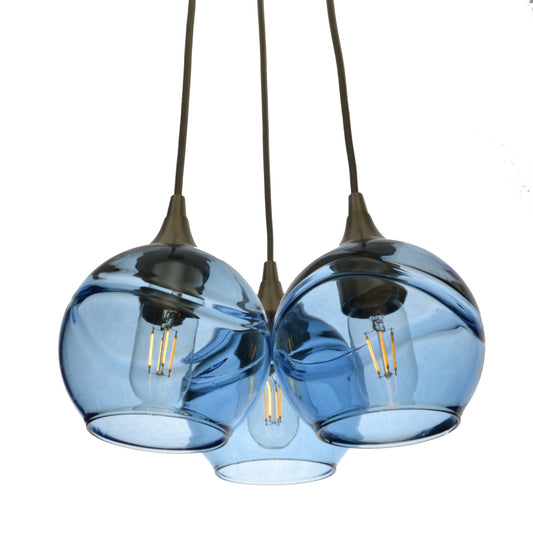 3 Cluster Chandelier: 763 Swell-Glass-Bicycle Glass Co - Hotshop-Eco Clear-Matte Black-Bicycle Glass Co