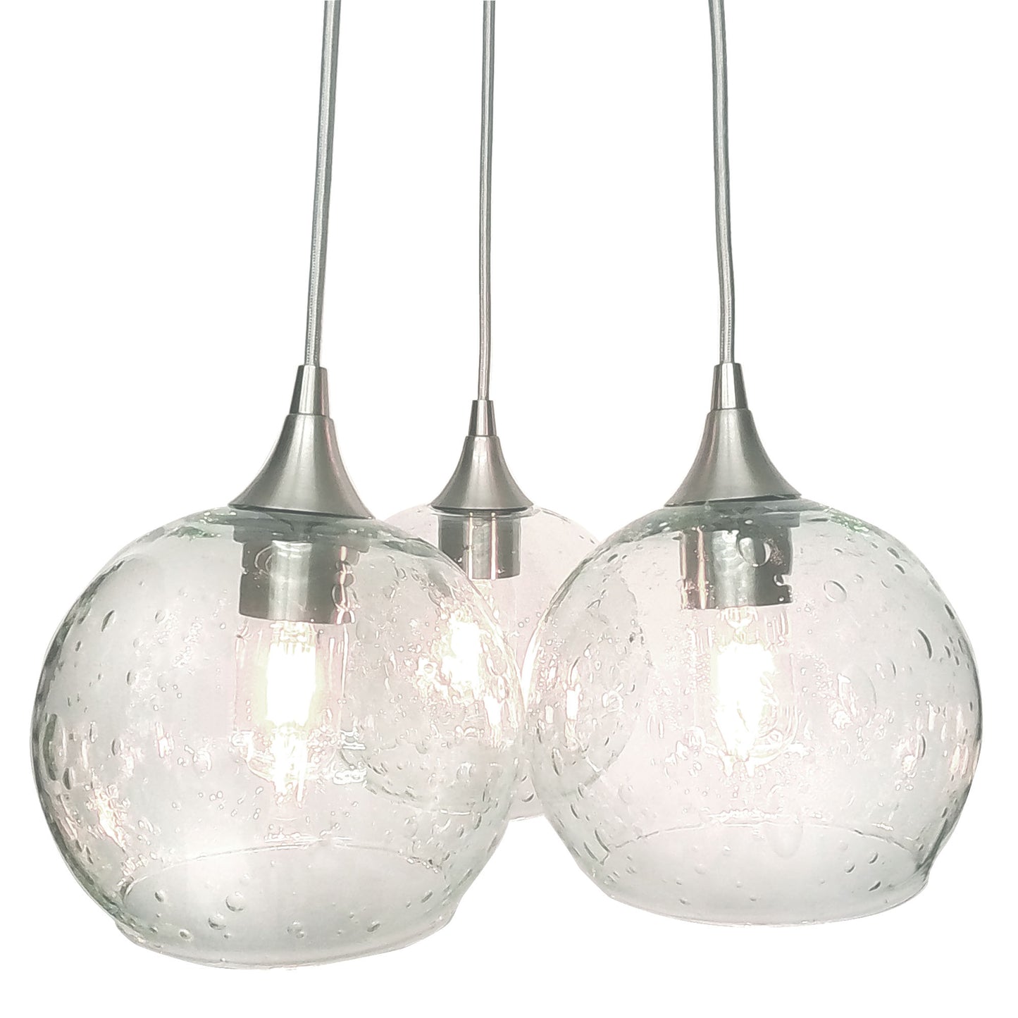 3 Cluster Chandelier: 767 Lunar-Glass-Bicycle Glass Co - Hotshop-Eco Clear-Brushed Nickel-Bicycle Glass Co