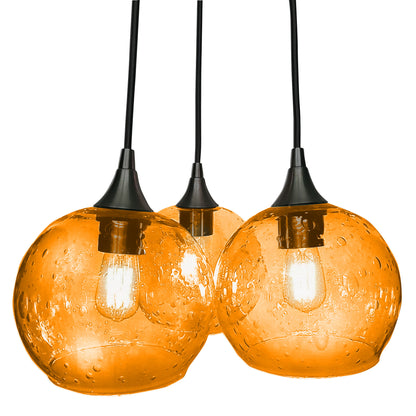 3 Cluster Chandelier: 767 Lunar-Glass-Bicycle Glass Co - Hotshop-Golden Amber-Antique Bronze-Bicycle Glass Co