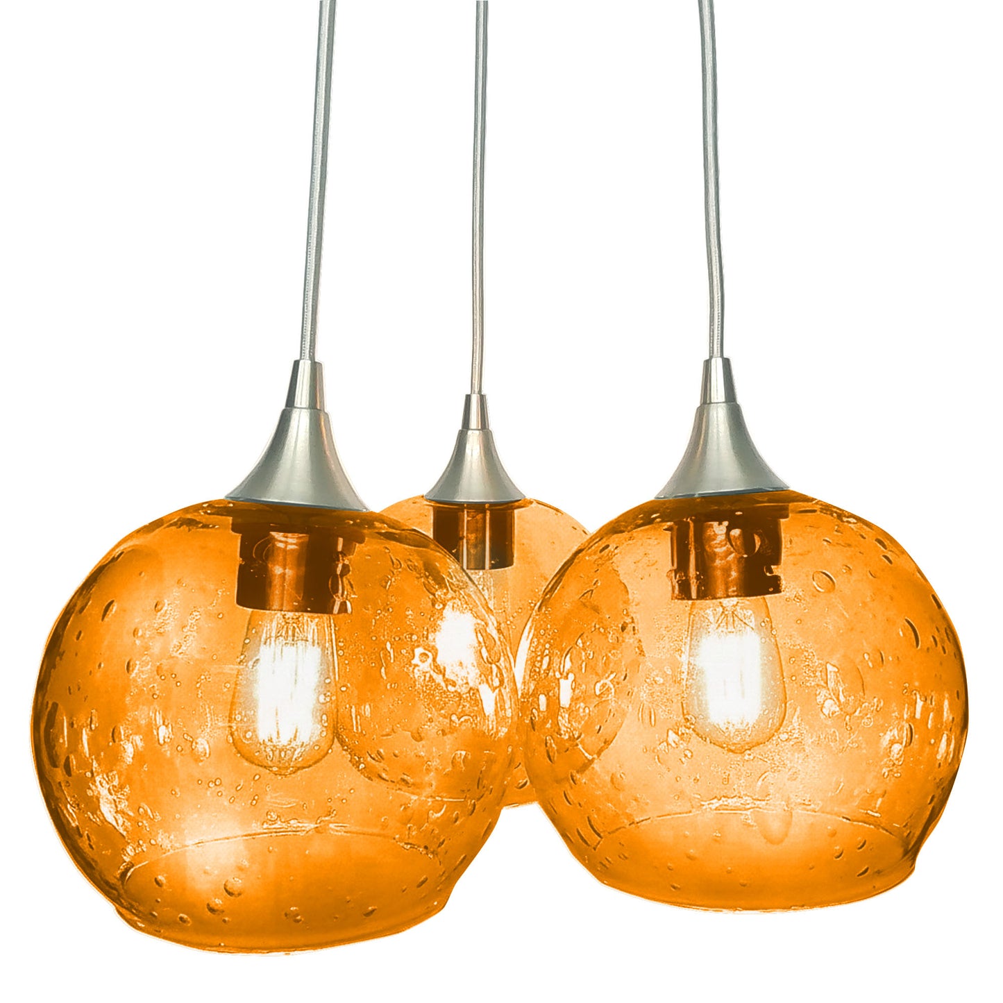 3 Cluster Chandelier: 767 Lunar-Glass-Bicycle Glass Co - Hotshop-Golden Amber-Brushed Nickel-Bicycle Glass Co