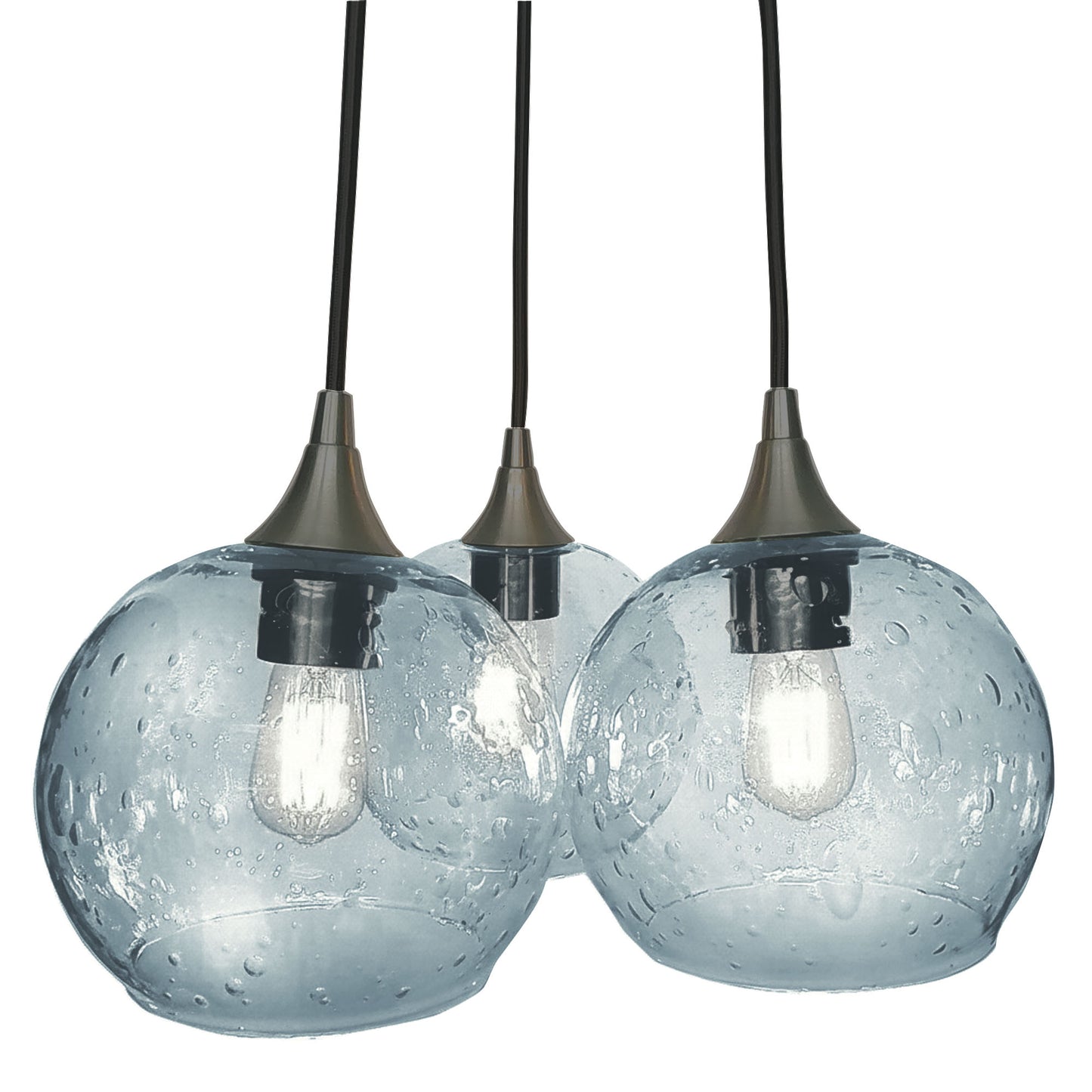 3 Cluster Chandelier: 767 Lunar-Glass-Bicycle Glass Co - Hotshop-Slate Gray-Antique Bronze-Bicycle Glass Co