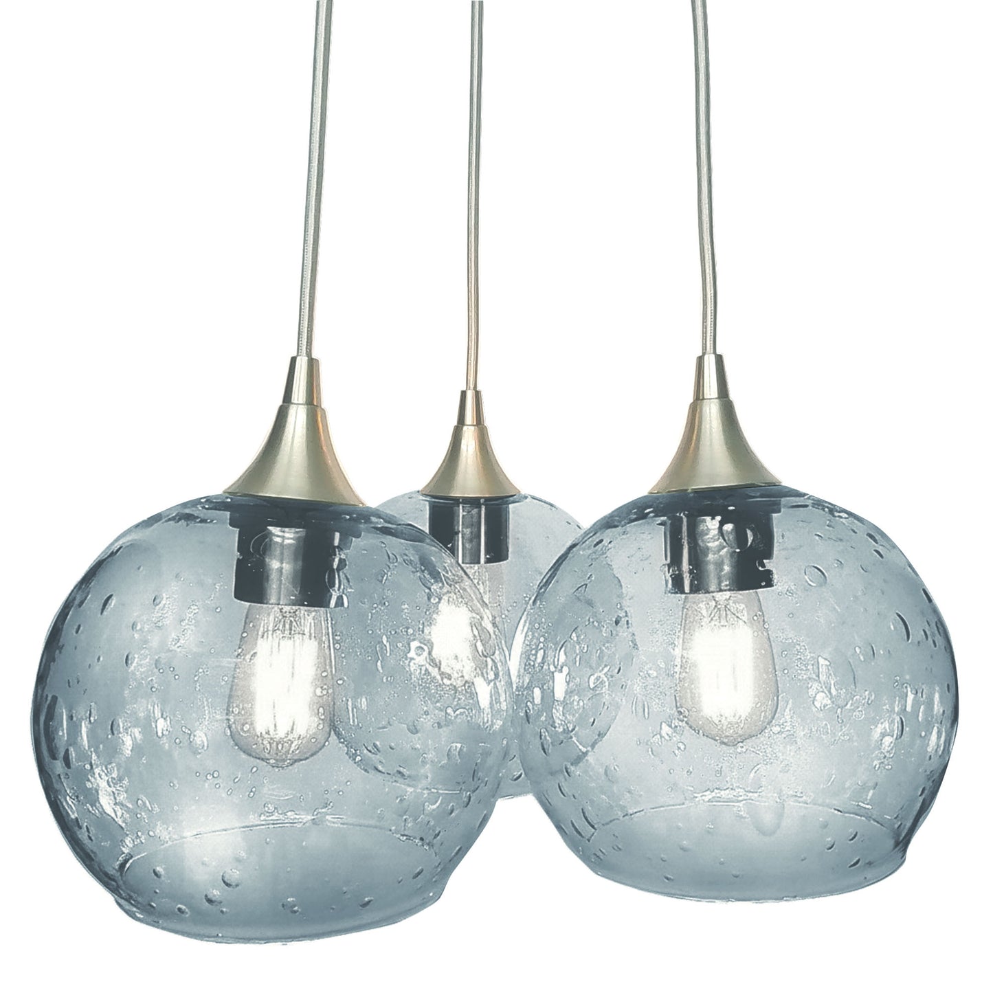 3 Cluster Chandelier: 767 Lunar-Glass-Bicycle Glass Co - Hotshop-Slate Gray-Brushed Nickel-Bicycle Glass Co
