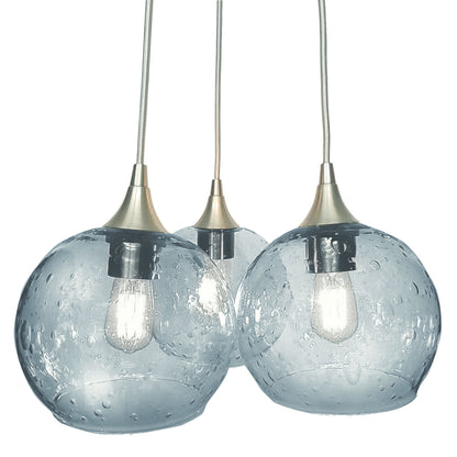 3 Cluster Chandelier: 767 Lunar-Glass-Bicycle Glass Co - Hotshop-Slate Gray-Brushed Nickel-Bicycle Glass Co