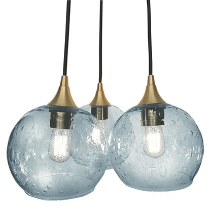 3 Cluster Chandelier: 767 Lunar-Glass-Bicycle Glass Co - Hotshop-Slate Gray-Polished Brass-Bicycle Glass Co