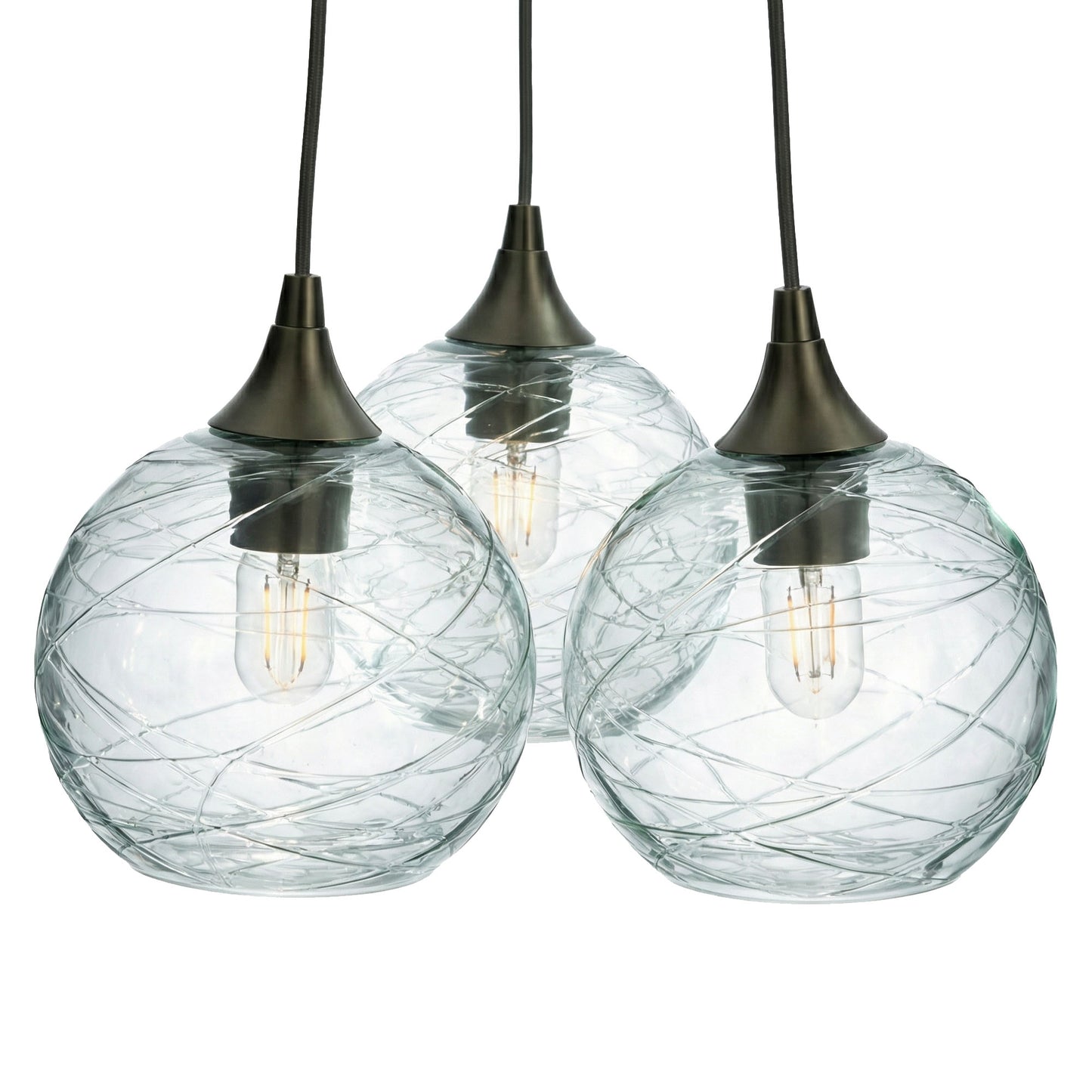 3 Cluster Chandelier: 767 Spun-Glass-Bicycle Glass Co - Hotshop-Eco Clear-Antique Bronze-Bicycle Glass Co