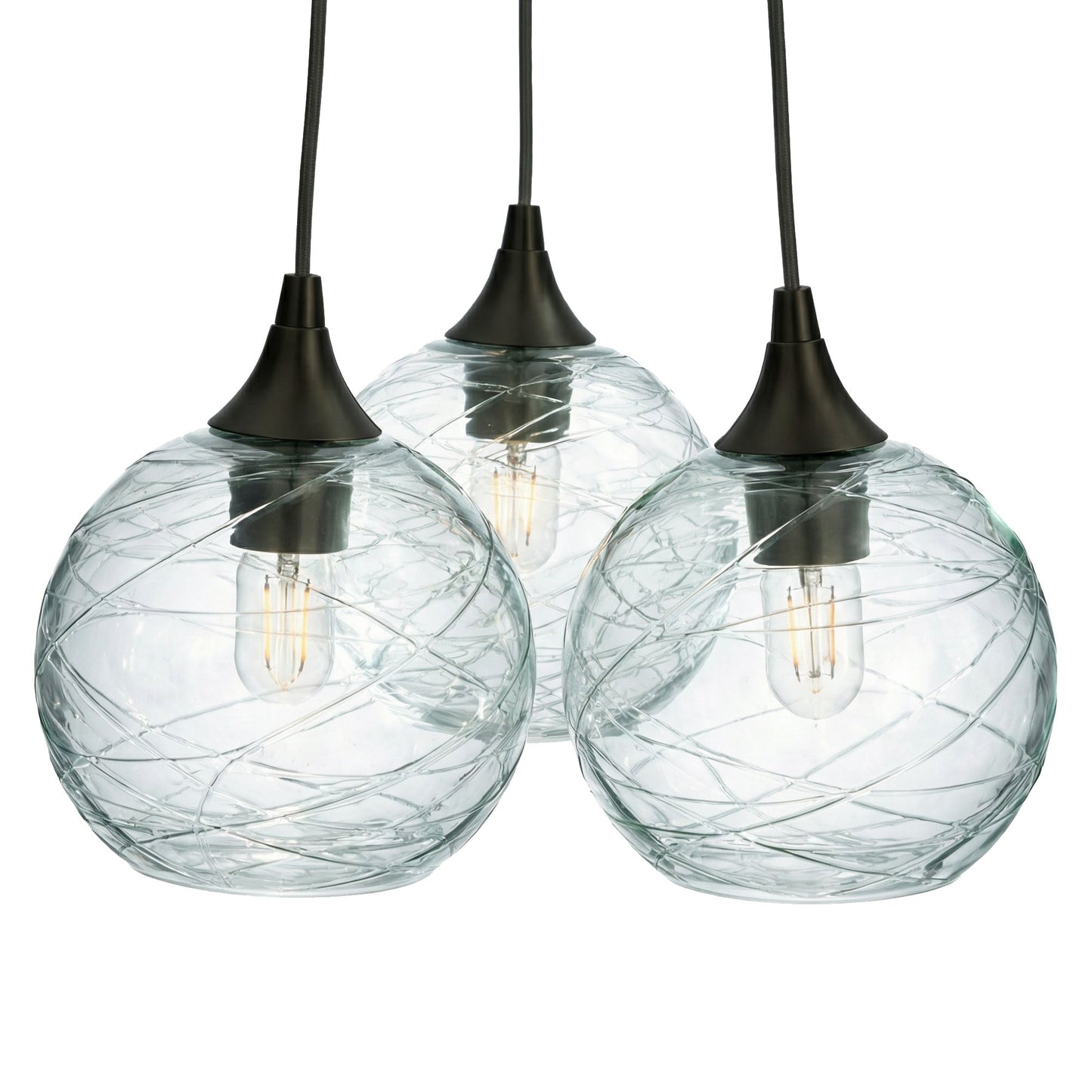 3 Cluster Chandelier: 767 Spun-Glass-Bicycle Glass Co - Hotshop-Eco Clear-Matte Black-Bicycle Glass Co