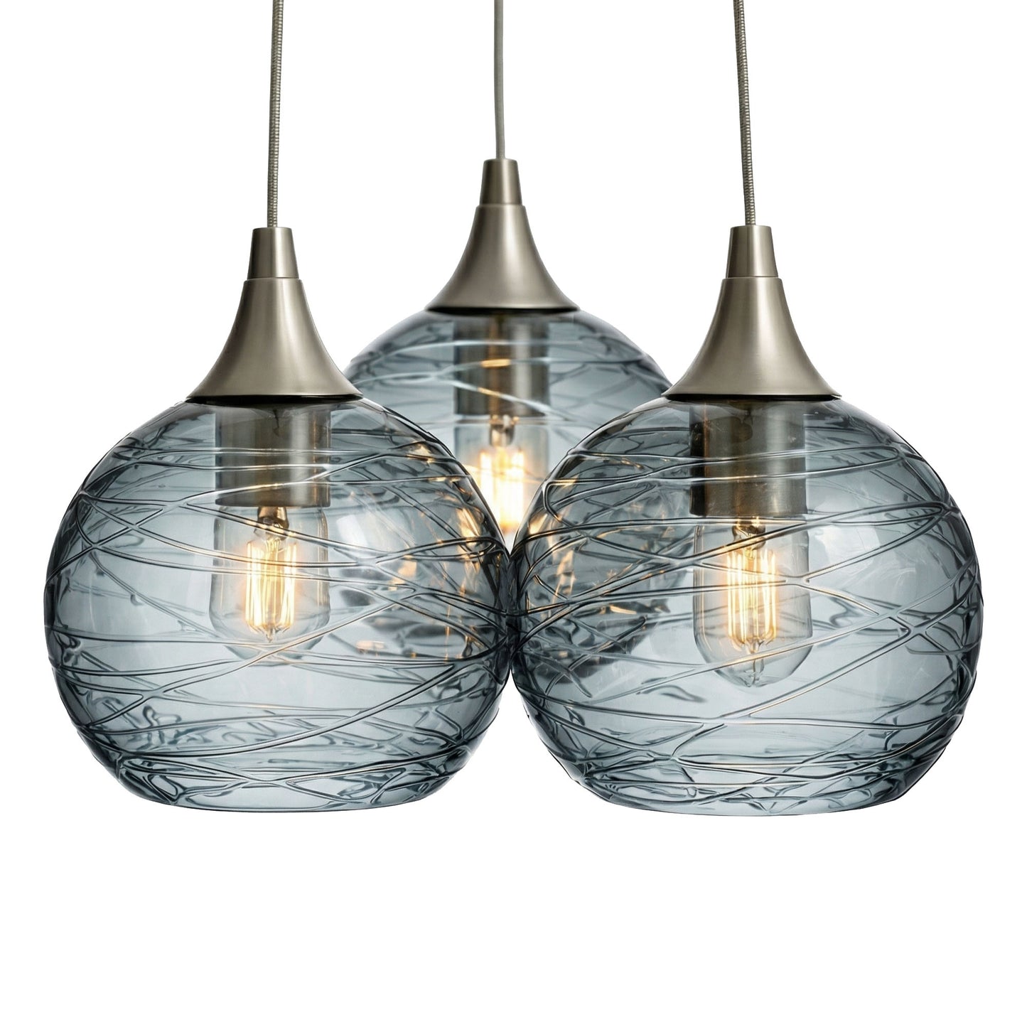 3 Cluster Chandelier: 767 Spun-Glass-Bicycle Glass Co - Hotshop-Slate Gray-Brushed Nickel-Bicycle Glass Co