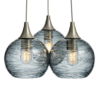 3 Cluster Chandelier: 767 Spun-Glass-Bicycle Glass Co - Hotshop-Slate Gray-Brushed Nickel-Bicycle Glass Co
