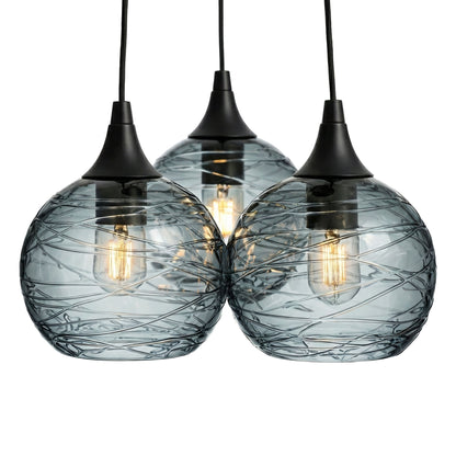 3 Cluster Chandelier: 767 Spun-Glass-Bicycle Glass Co - Hotshop-Slate Gray-Matte Black-Bicycle Glass Co