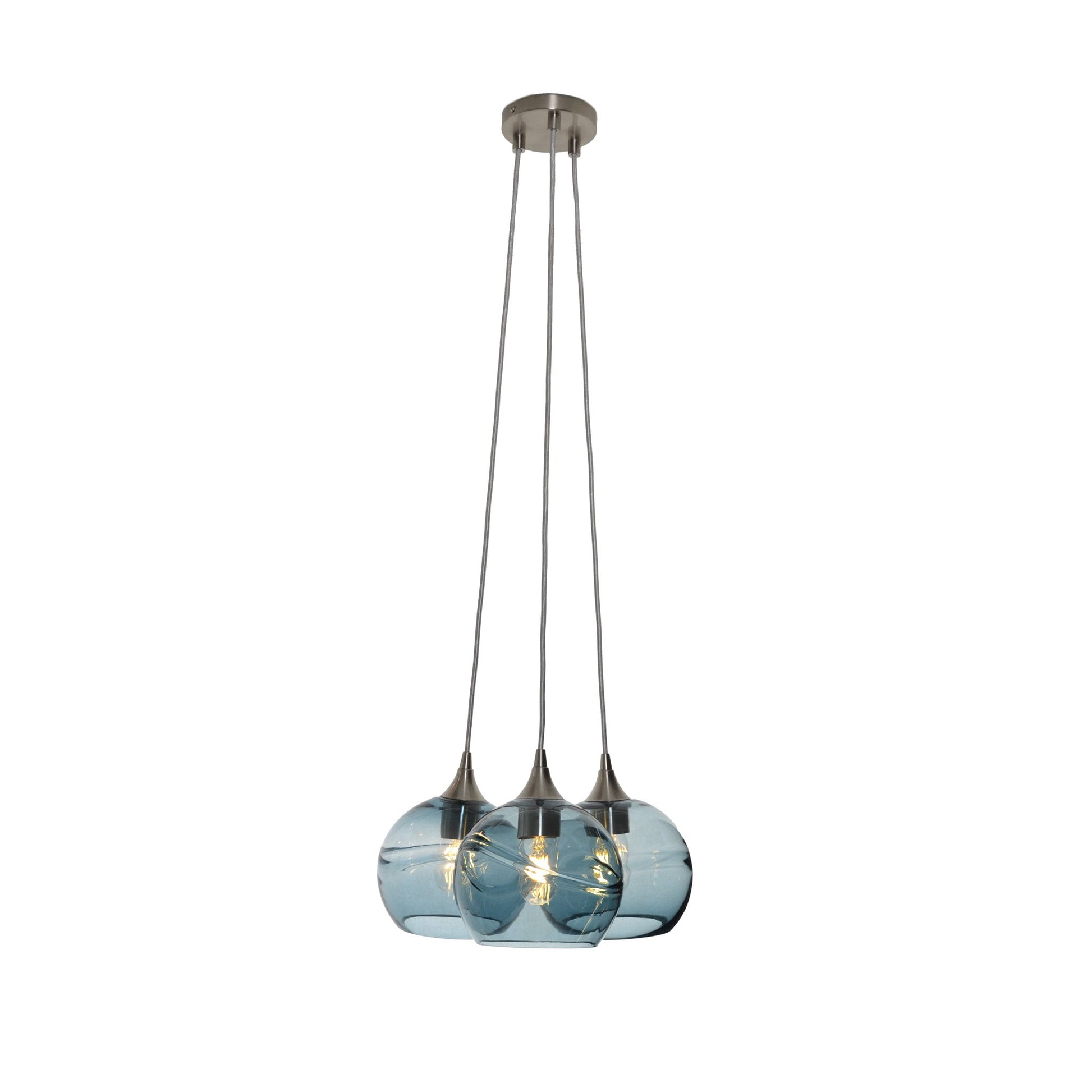 767 Swell: 3 Pendant Cluster Chandelier-Glass-Bicycle Glass Co - Hotshop-Slate Gray-Brushed Nickel-Bicycle Glass Co