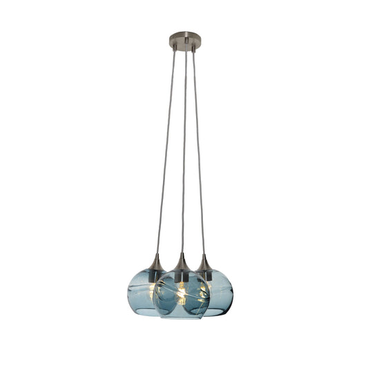 767 Swell: 3 Pendant Cluster Chandelier-Glass-Bicycle Glass Co - Hotshop-Slate Gray-Brushed Nickel-Bicycle Glass Co