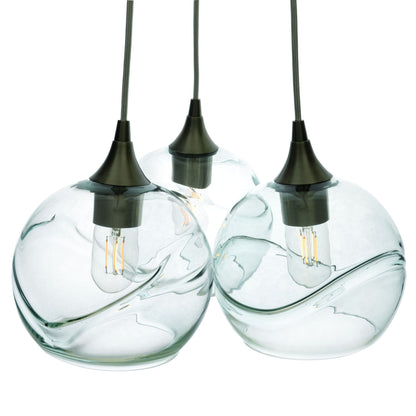 767 Swell: 3 Pendant Cluster Chandelier-Glass-Bicycle Glass Co - Hotshop-Eco Clear-Matte Black-Bicycle Glass Co