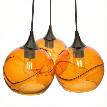 767 Swell: 3 Pendant Cluster Chandelier-Glass-Bicycle Glass Co - Hotshop-Golden Amber-Antique Bronze-Bicycle Glass Co