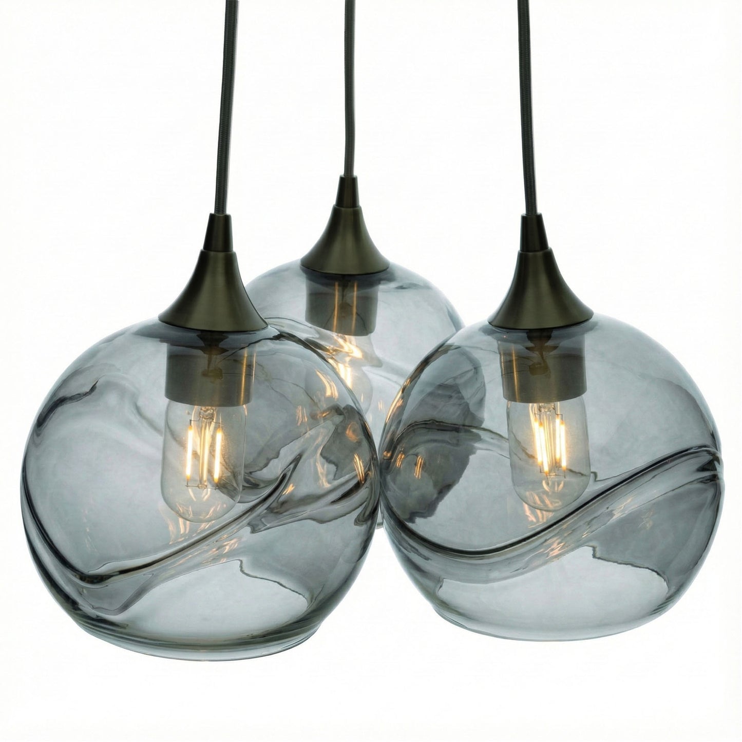 767 Swell: 3 Pendant Cluster Chandelier-Glass-Bicycle Glass Co - Hotshop-Slate Gray-Matte Black-Bicycle Glass Co