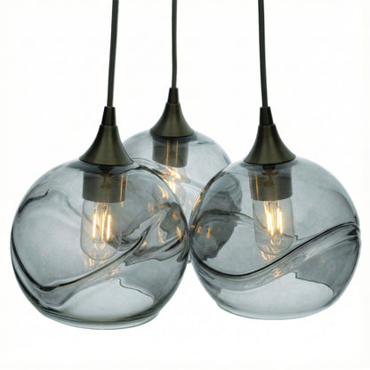 767 Swell: 3 Pendant Cluster Chandelier-Glass-Bicycle Glass Co - Hotshop-Slate Gray-Matte Black-Bicycle Glass Co