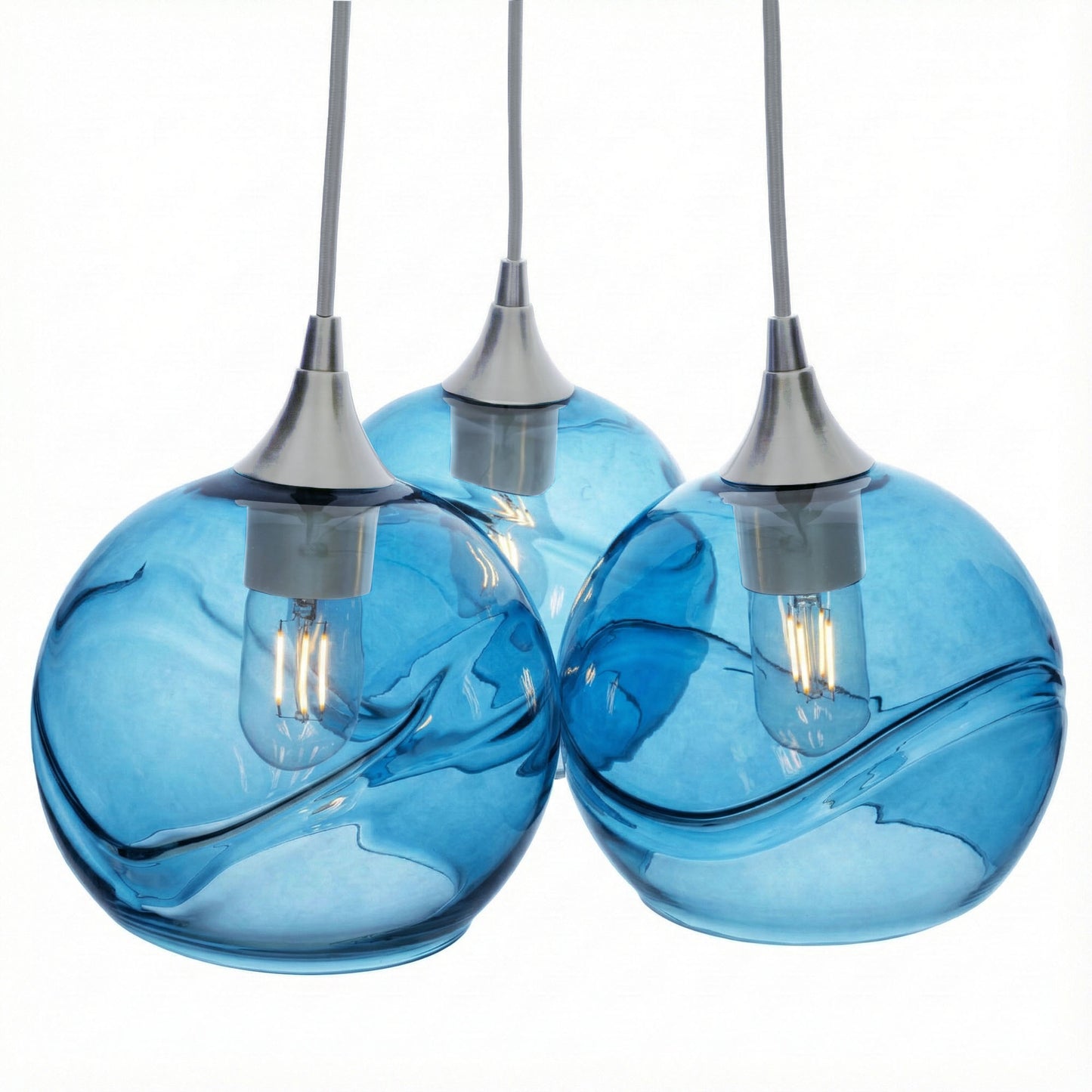 767 Swell: 3 Pendant Cluster Chandelier-Glass-Bicycle Glass Co - Hotshop-Steel Blue-Brushed Nickel-Bicycle Glass Co