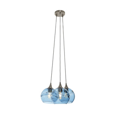 767 Swell: 3 Pendant Cluster Chandelier-Glass-Bicycle Glass Co - Hotshop-Steel Blue-Brushed Nickel-Bicycle Glass Co
