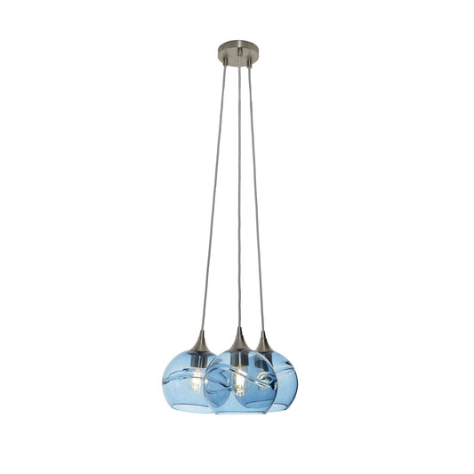 767 Swell: 3 Pendant Cluster Chandelier-Glass-Bicycle Glass Co - Hotshop-Steel Blue-Brushed Nickel-Bicycle Glass Co