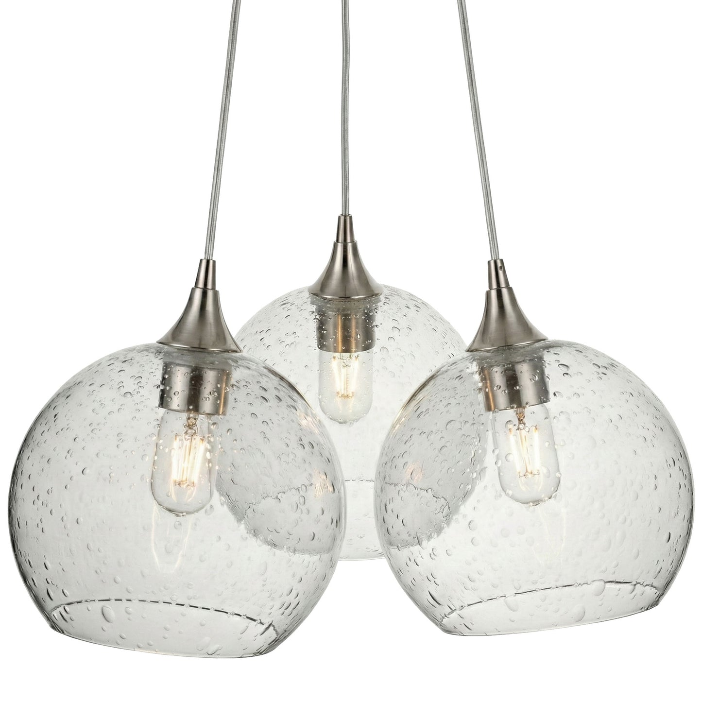 3 Cluster Chandelier: 768 Lunar-Glass-Bicycle Glass Co - Hotshop-Eco Clear-Brushed Nickel-Bicycle Glass Co