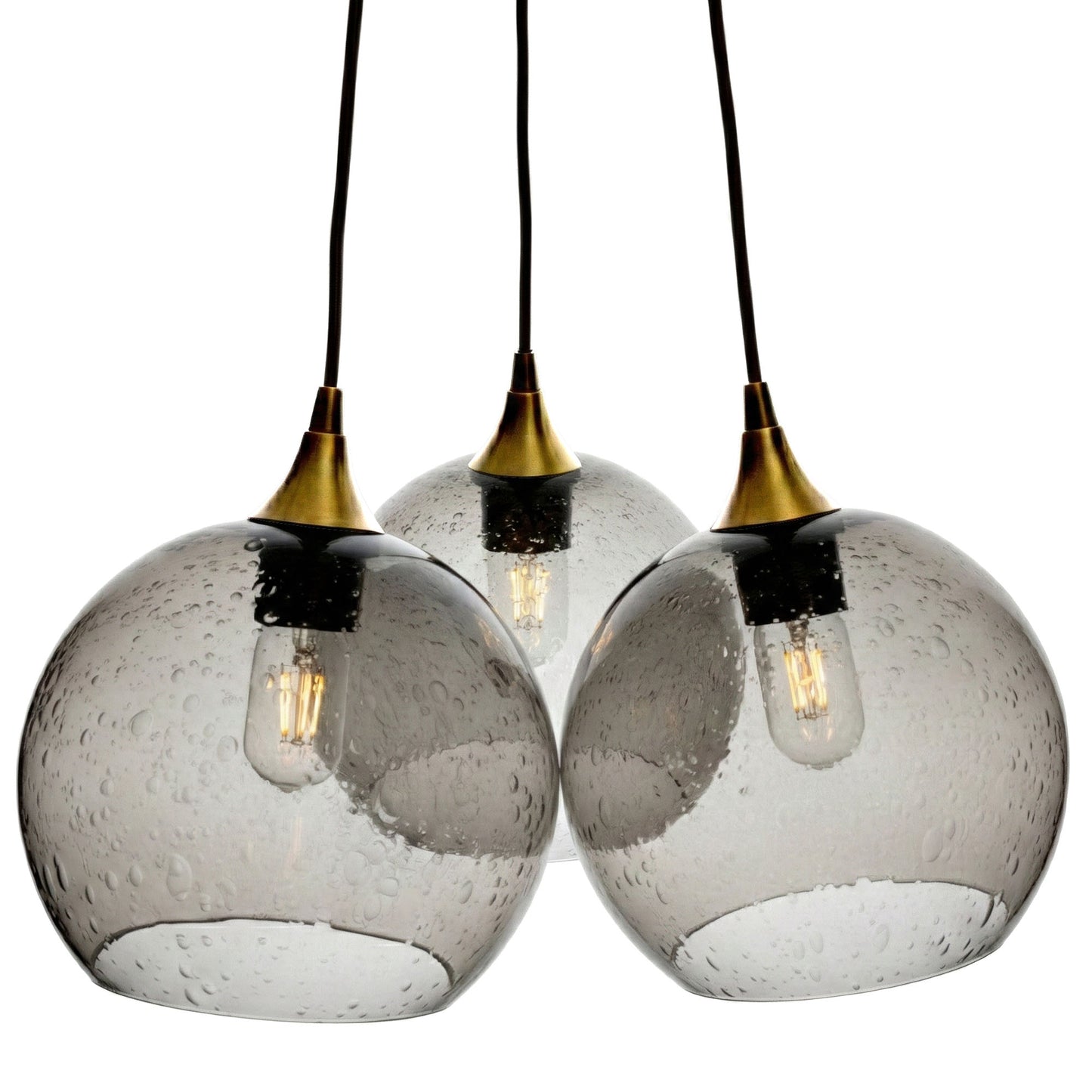 3 Cluster Chandelier: 768 Lunar-Glass-Bicycle Glass Co - Hotshop-Slate Gray-Polished Brass-Bicycle Glass Co