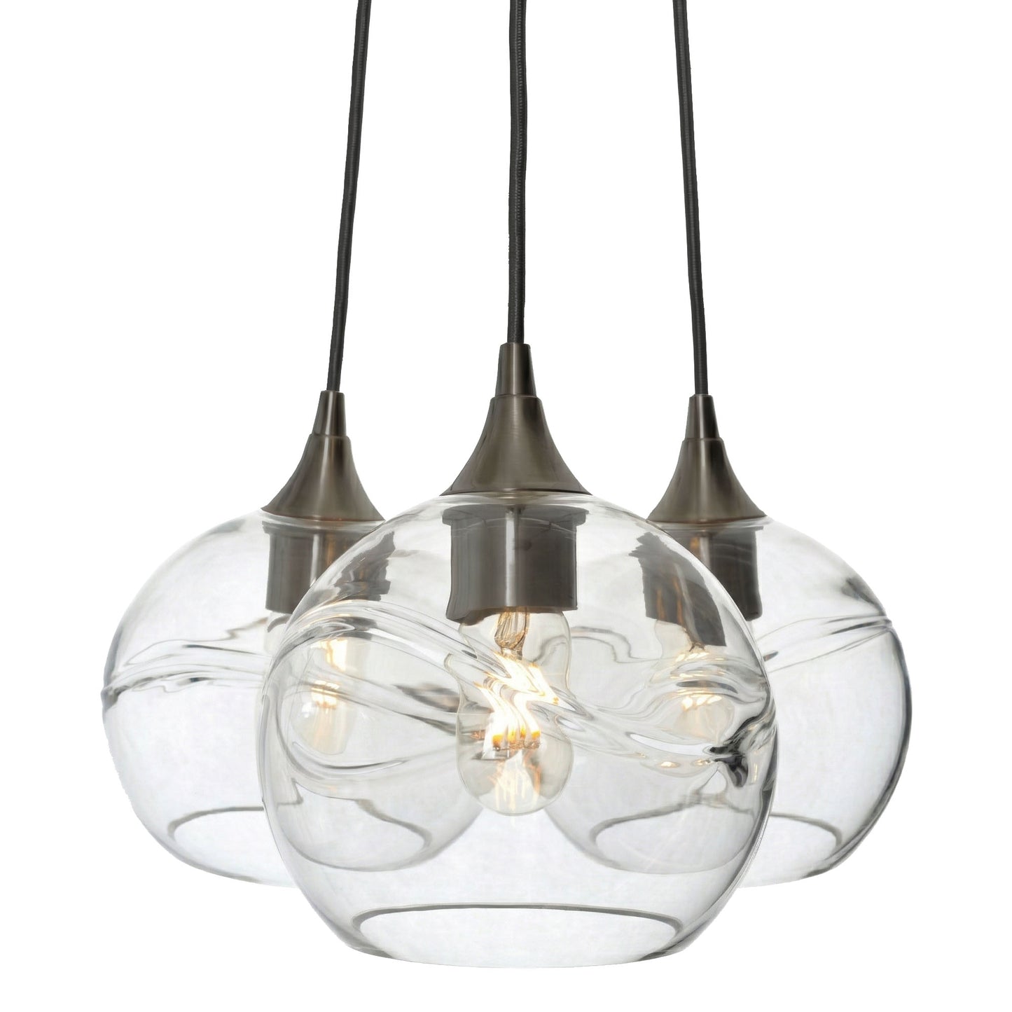 3 Cluster Chandelier: 768 Swell-Glass-Bicycle Glass Co - Hotshop-Eco Clear-Antique Bronze-Bicycle Glass Co