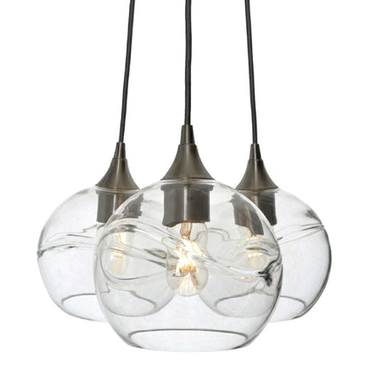3 Cluster Chandelier: 768 Swell-Glass-Bicycle Glass Co - Hotshop-Eco Clear-Antique Bronze-Bicycle Glass Co