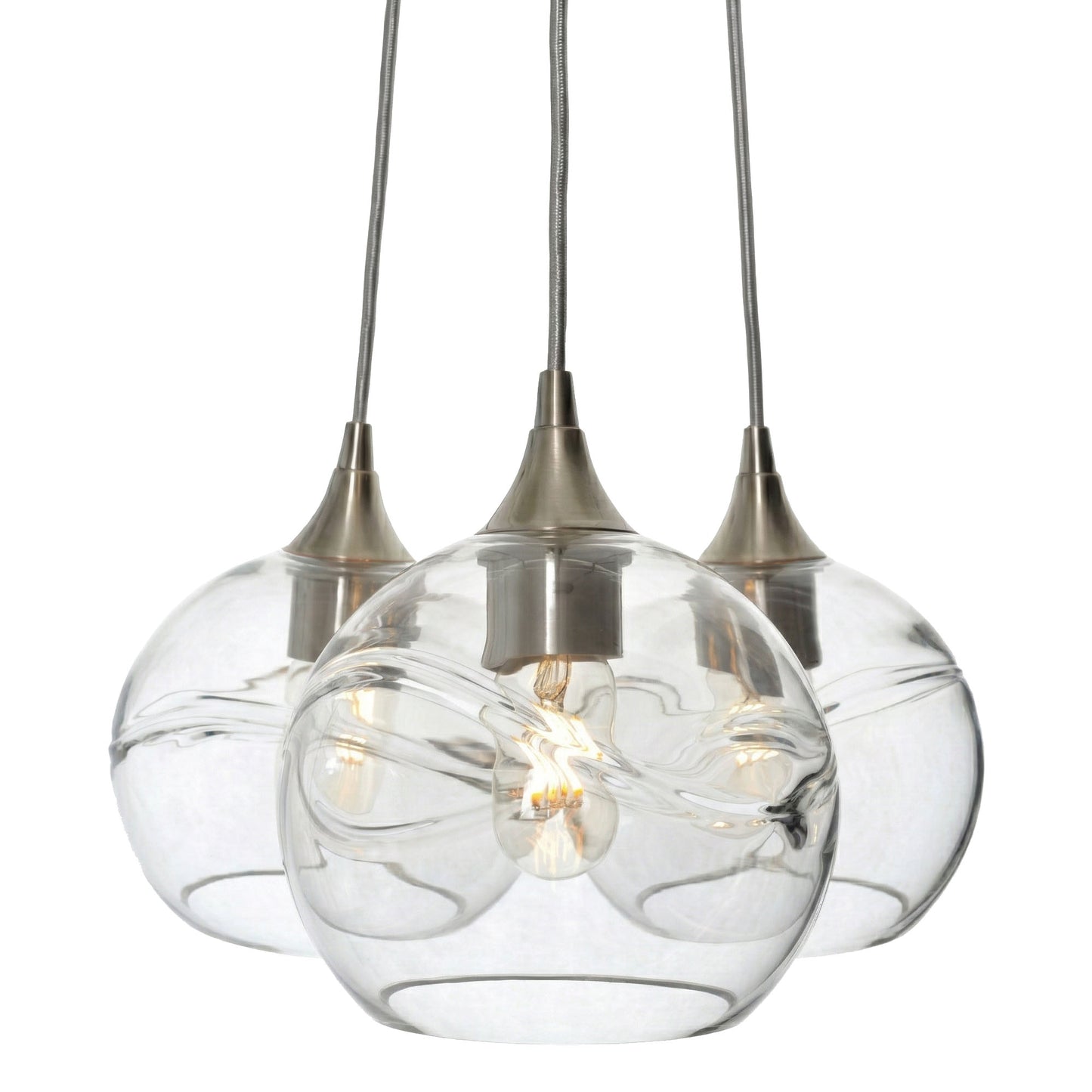 3 Cluster Chandelier: 768 Swell-Glass-Bicycle Glass Co - Hotshop-Eco Clear-Brushed Nickel-Bicycle Glass Co