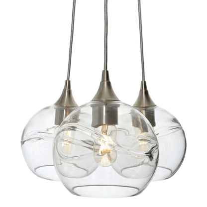 3 Cluster Chandelier: 768 Swell-Glass-Bicycle Glass Co - Hotshop-Eco Clear-Brushed Nickel-Bicycle Glass Co