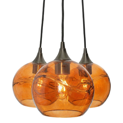 3 Cluster Chandelier: 768 Swell-Glass-Bicycle Glass Co - Hotshop-Golden Amber-Antique Bronze-Bicycle Glass Co