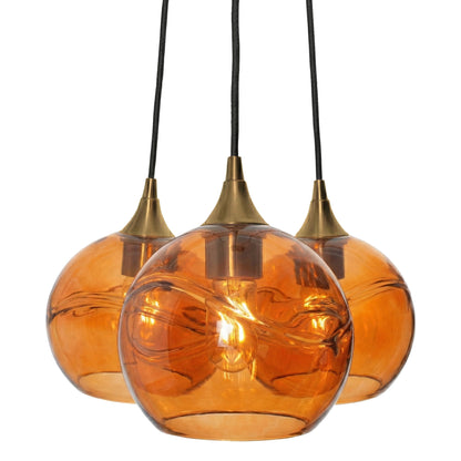 3 Cluster Chandelier: 768 Swell-Glass-Bicycle Glass Co - Hotshop-Golden Amber-Polished Brass-Bicycle Glass Co
