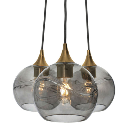 3 Cluster Chandelier: 768 Swell-Glass-Bicycle Glass Co - Hotshop-Slate Gray-Polished Brass-Bicycle Glass Co