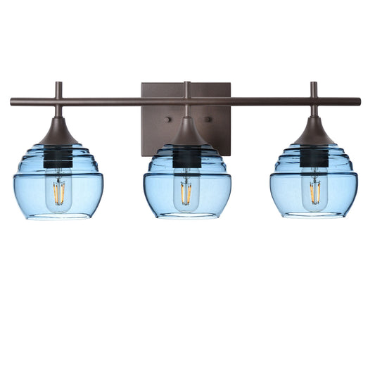 301 3-Light Vanity-Glass-Bicycle Glass Co - Hotshop-Antique Bronze-Steel Blue-Bicycle Glass Co