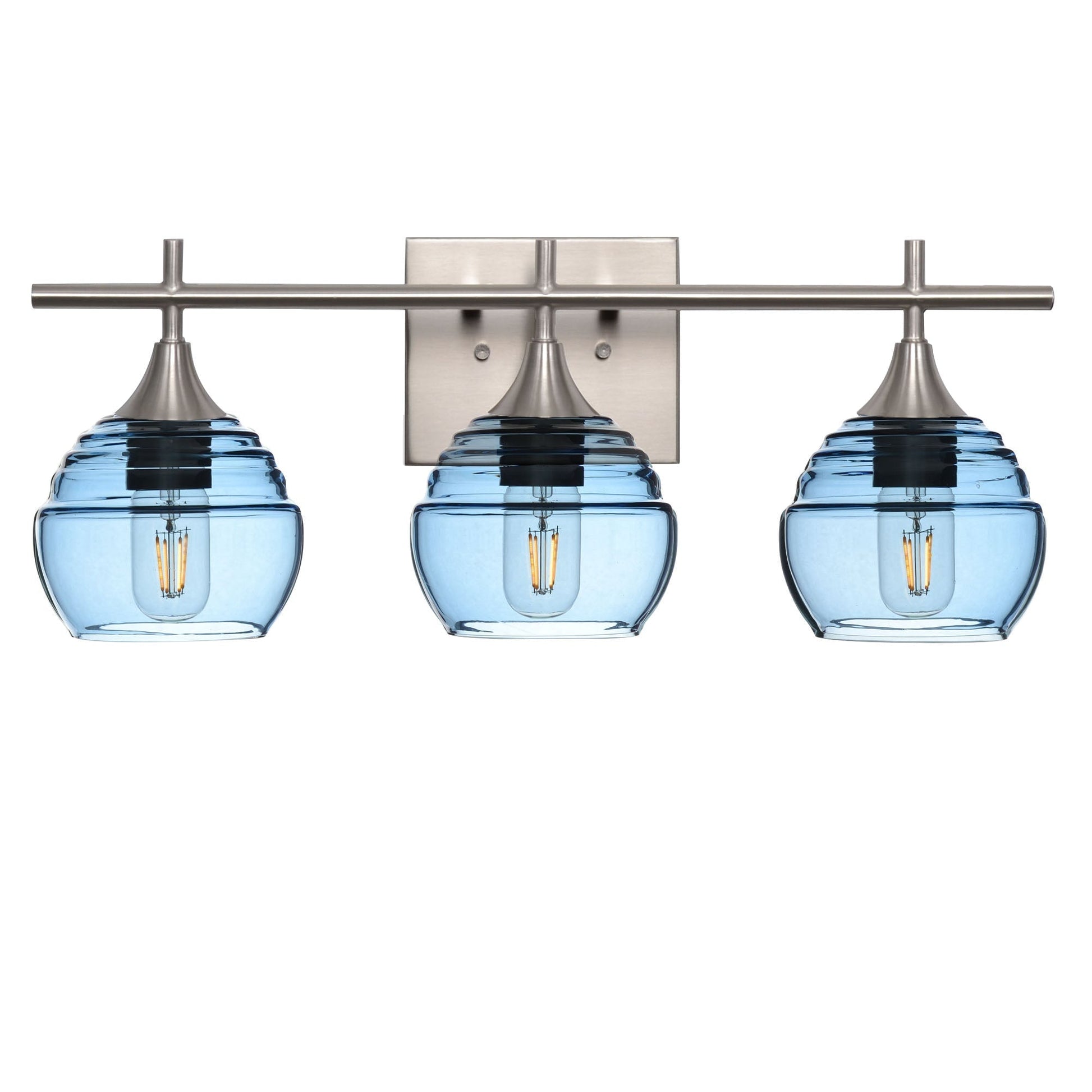301 3-Light Vanity-Glass-Bicycle Glass Co - Hotshop-Brushed Nickel-Steel Blue-Bicycle Glass Co