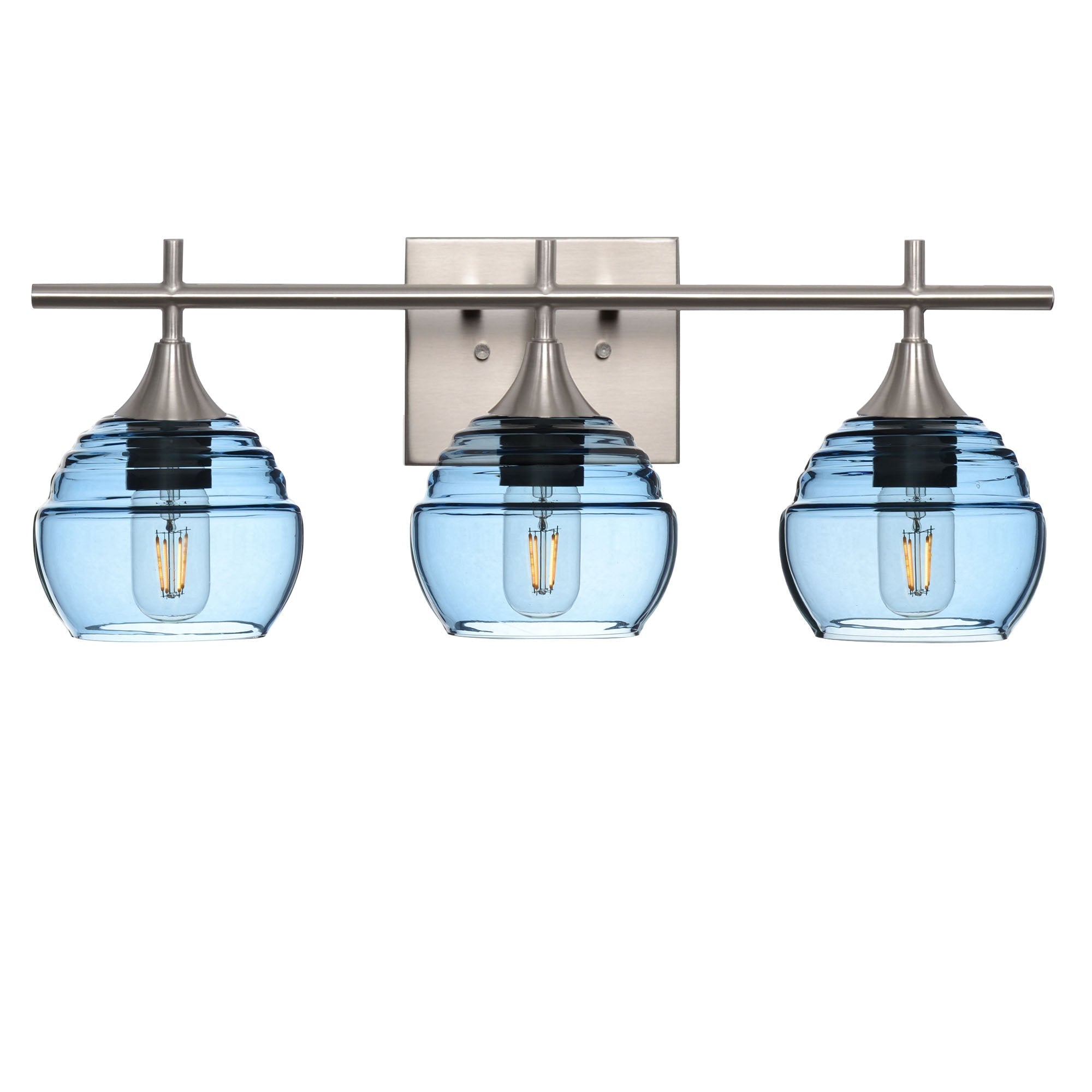 301 3-Light Vanity-Glass-Bicycle Glass Co - Hotshop-Brushed Nickel-Steel Blue-Bicycle Glass Co