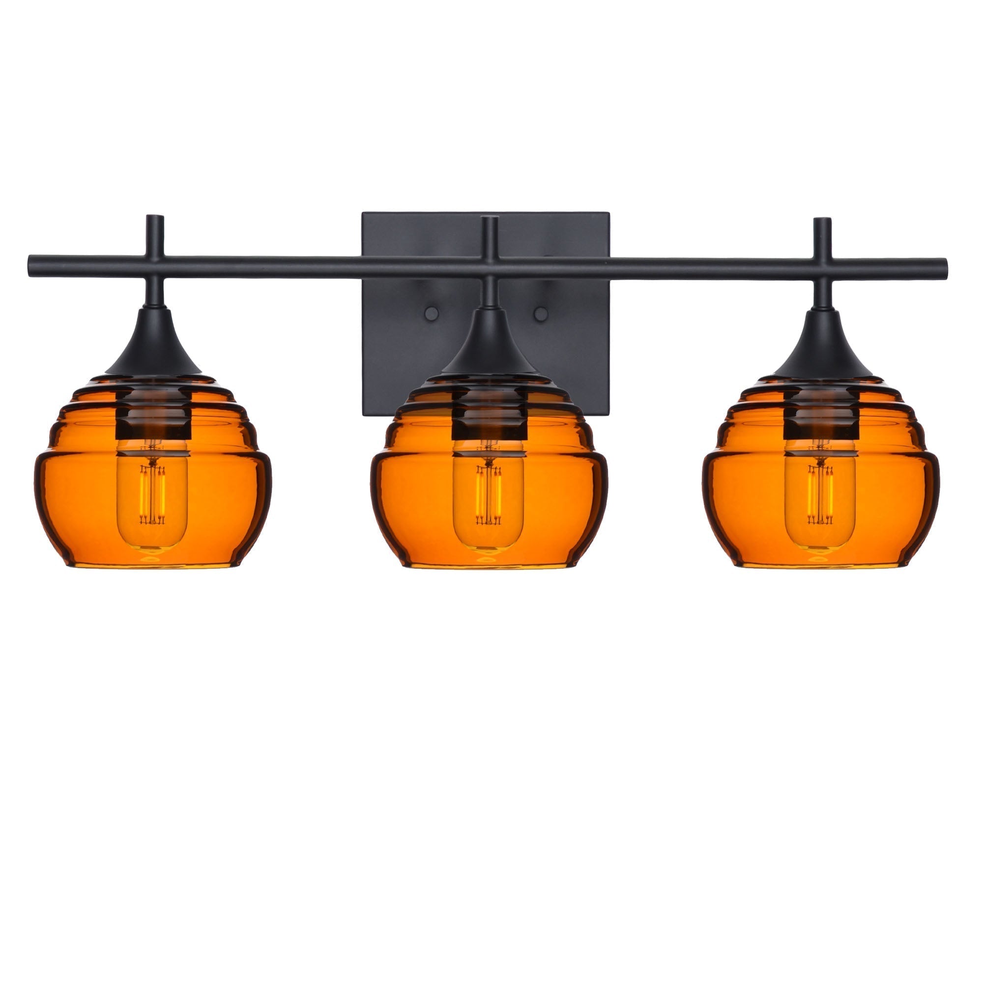 301 3-Light Vanity-Glass-Bicycle Glass Co - Hotshop-Matte Black-Golden Amber-Bicycle Glass Co