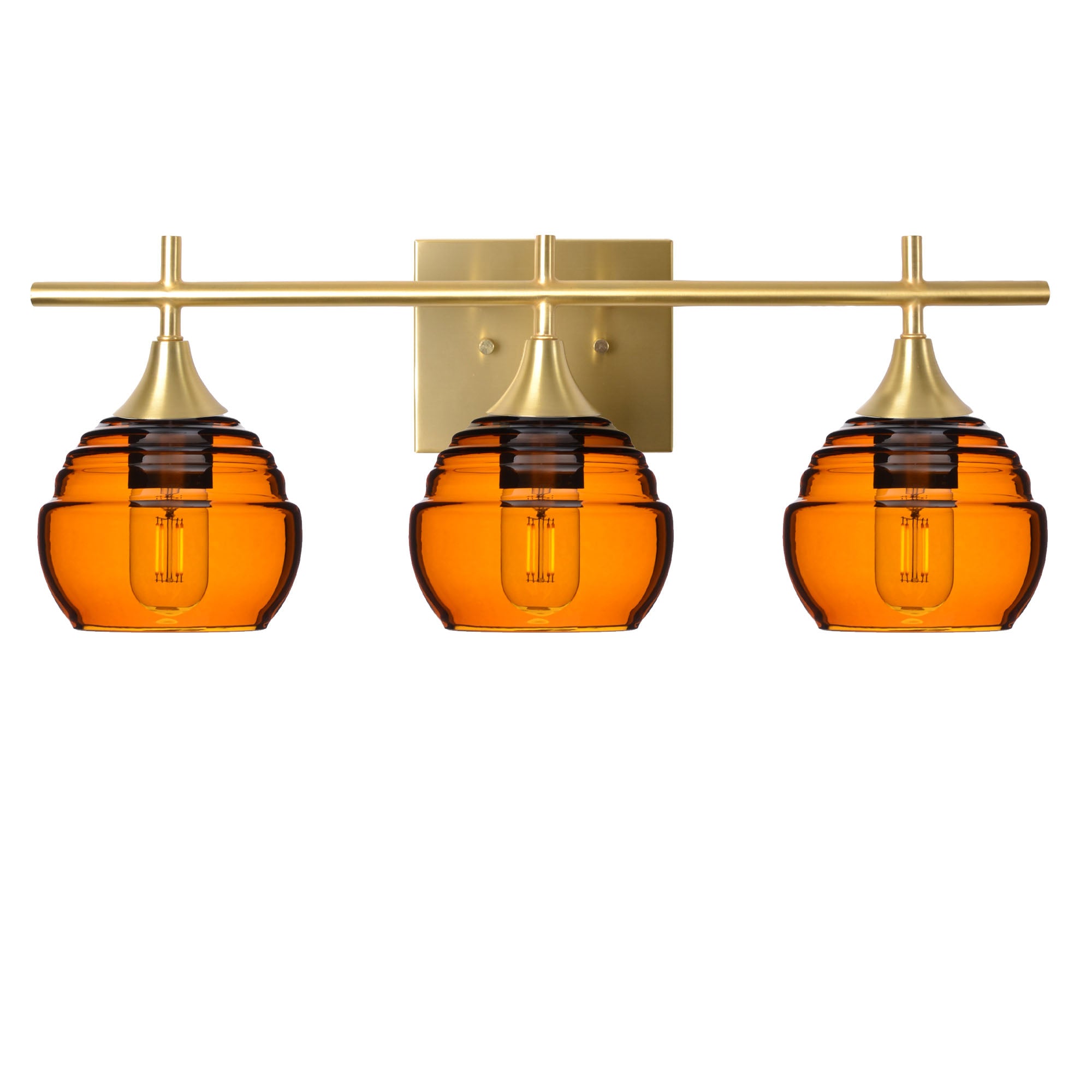 301 3-Light Vanity-Glass-Bicycle Glass Co - Hotshop-Polished Brass-Golden Amber-Bicycle Glass Co