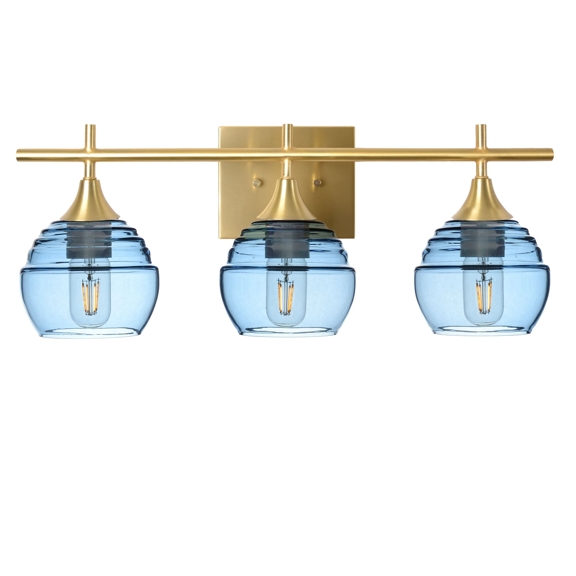 301 3-Light Vanity-Glass-Bicycle Glass Co - Hotshop-Polished Brass-Steel Blue-Bicycle Glass Co