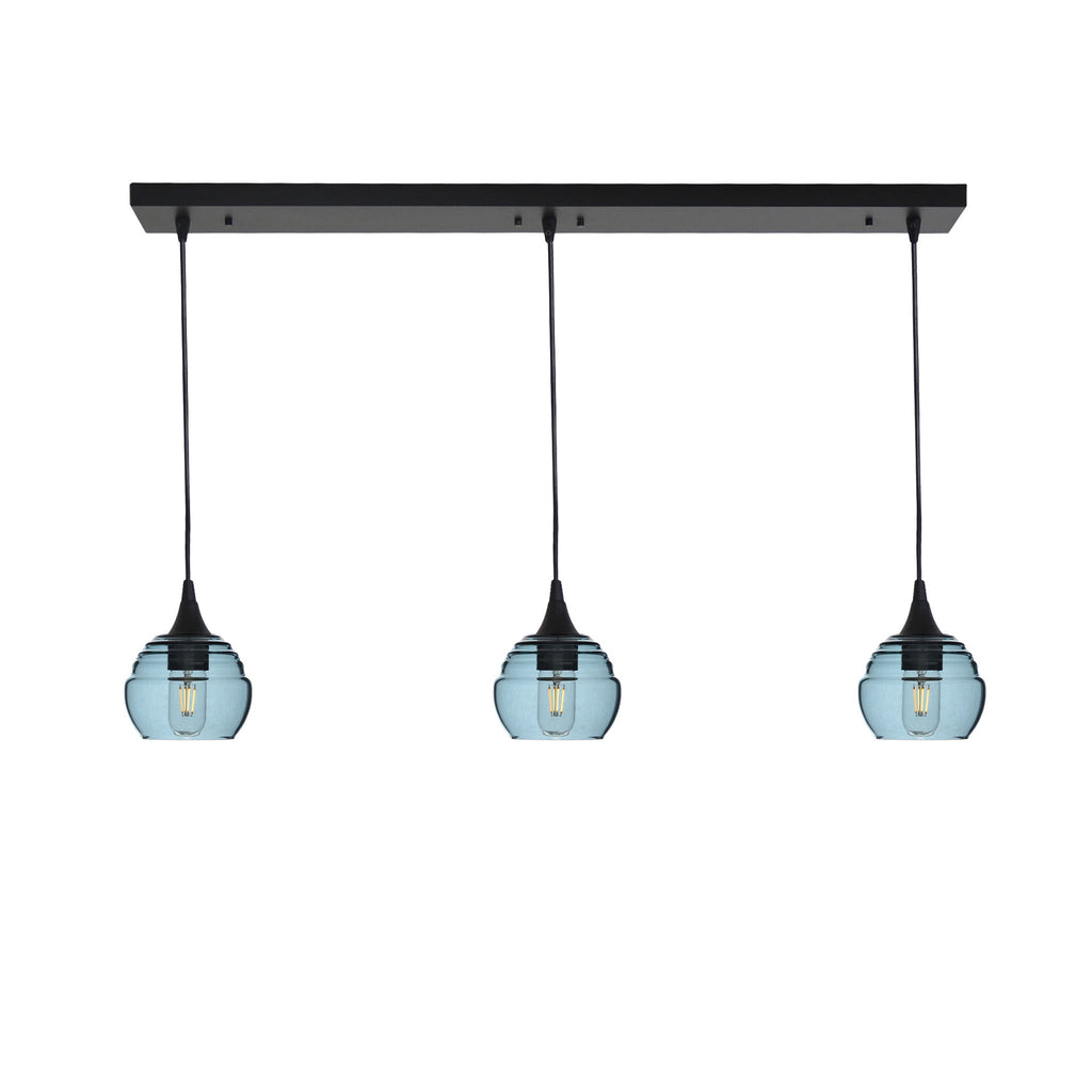 301 3 Pendant Linear Chandelier-Glass-Bicycle Glass Co - Hotshop-Matte Black - 4ft Downrod-Slate Gray-Bicycle Glass Co