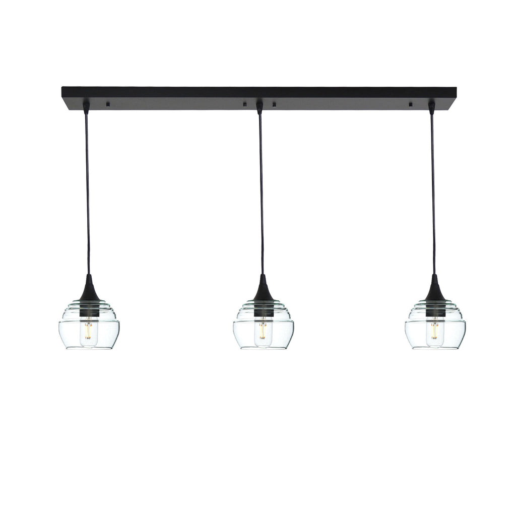 301 3 Pendant Linear Chandelier-Glass-Bicycle Glass Co - Hotshop-Matte Black - 8ft Downrod-Eco Clear-Bicycle Glass Co