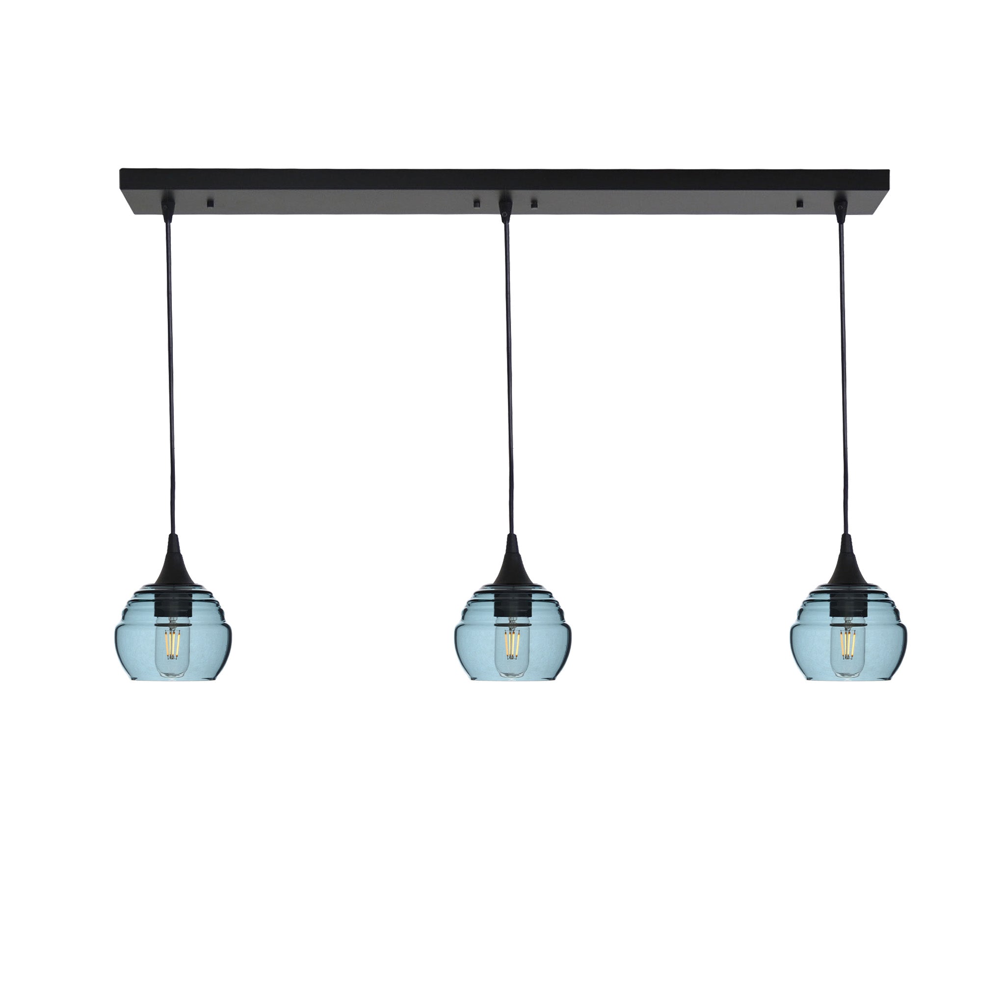 301 3 Pendant Linear Chandelier-Glass-Bicycle Glass Co - Hotshop-Matte Black - 8ft Downrod-Slate Gray-Bicycle Glass Co