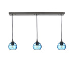 301 3 Pendant Linear Chandelier-Glass-Bicycle Glass Co - Hotshop-Antique Bronze - 4ft Downrod-Steel Blue-Bicycle Glass Co