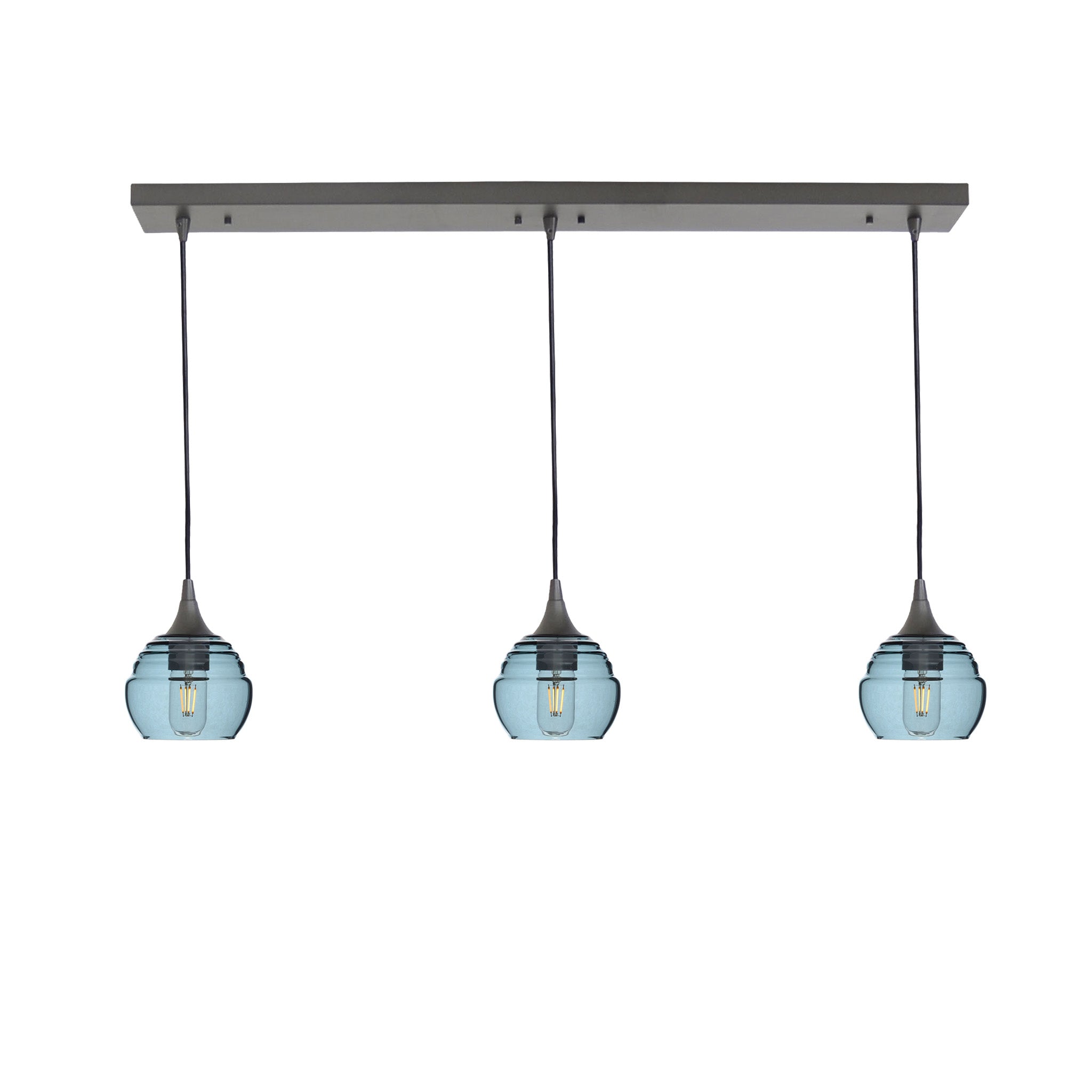 301 3 Pendant Linear Chandelier-Glass-Bicycle Glass Co - Hotshop-Antique Bronze - 4ft Downrod-Slate Gray-Bicycle Glass Co