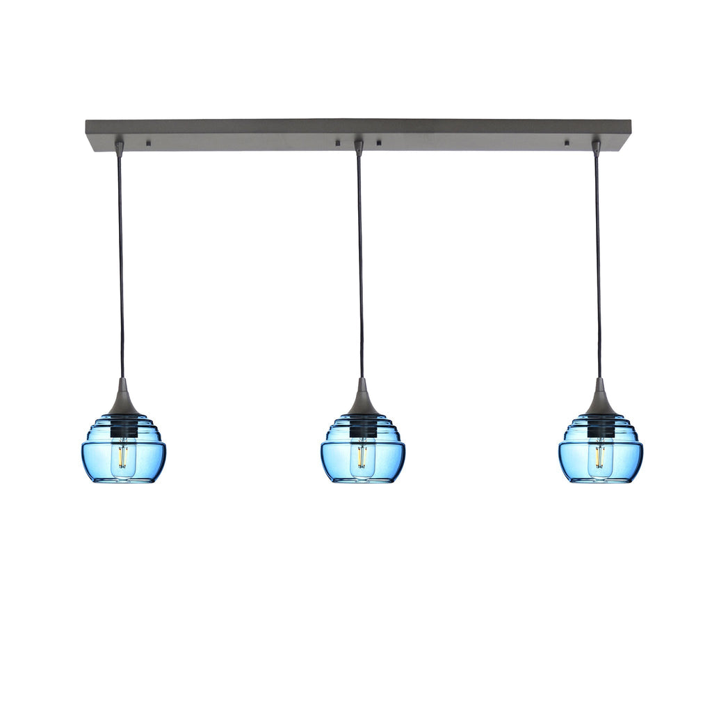 301 3 Pendant Linear Chandelier-Glass-Bicycle Glass Co - Hotshop-Antique Bronze - 8ft Downrod-Steel Blue-Bicycle Glass Co