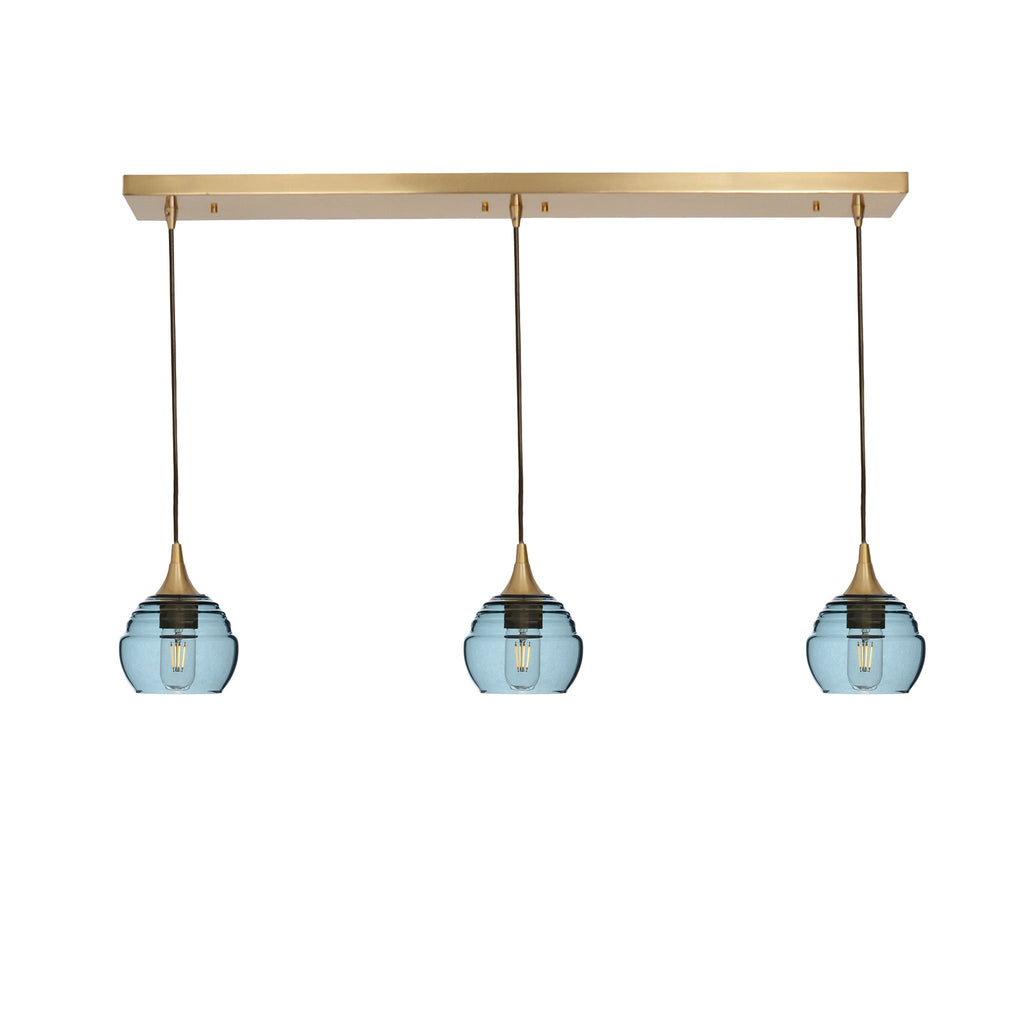301 3 Pendant Linear Chandelier-Glass-Bicycle Glass Co - Hotshop-Polished Brass - 8ft Downrod-Slate Gray-Bicycle Glass Co