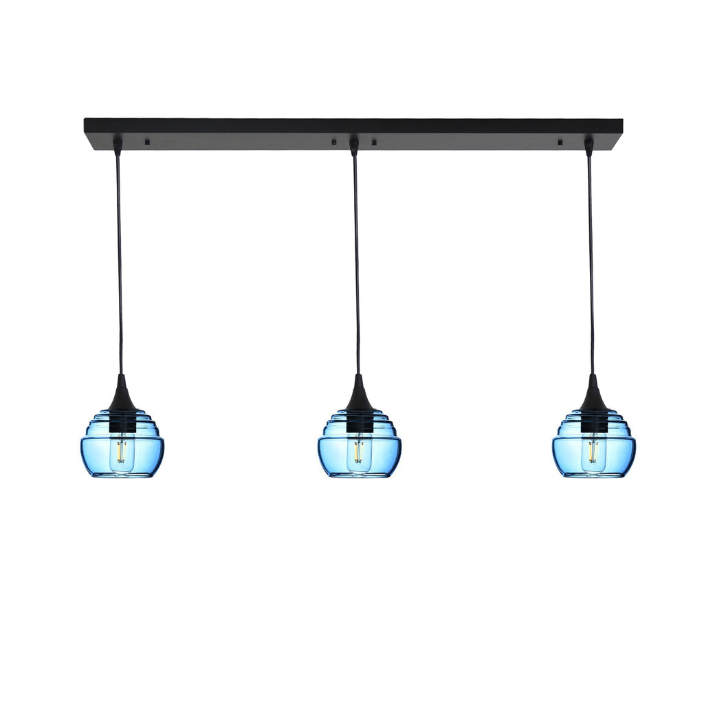 301 3 Pendant Linear Chandelier-Glass-Bicycle Glass Co - Hotshop-Matte Black - 4ft Downrod-Steel Blue-Bicycle Glass Co