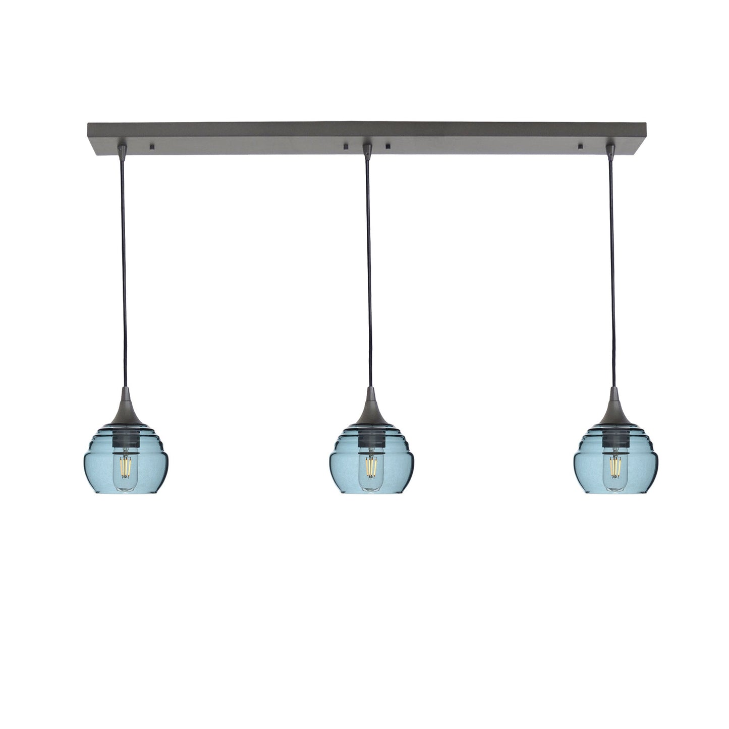 301 3 Pendant Linear Chandelier-Glass-Bicycle Glass Co - Hotshop-Antique Bronze - 4ft Cord-Slate Gray-Bicycle Glass Co